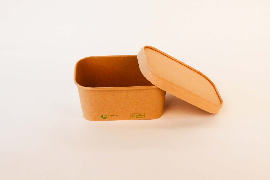 Rechteckschale 172x120x75mm / 1000ml Braun, 300 Stk. Hartpapier / mit Deckel rPET / 300 Stk.