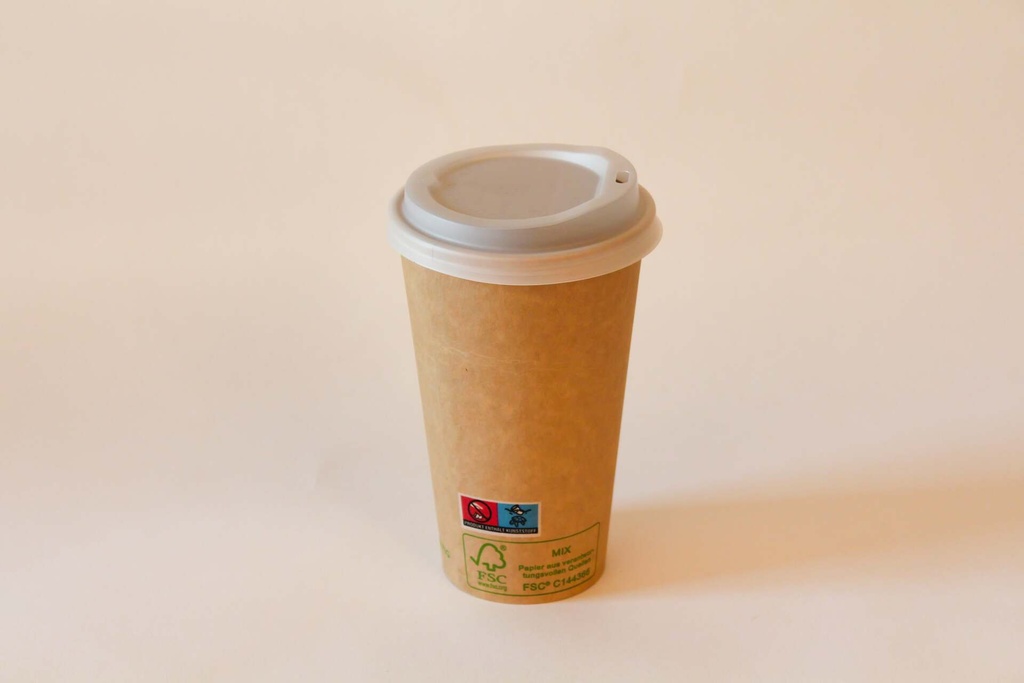 [492640 443200] Kaffeebecher Ø90mm/400ml mit Deckel CPLA weiß / braun / 1000 Stk.