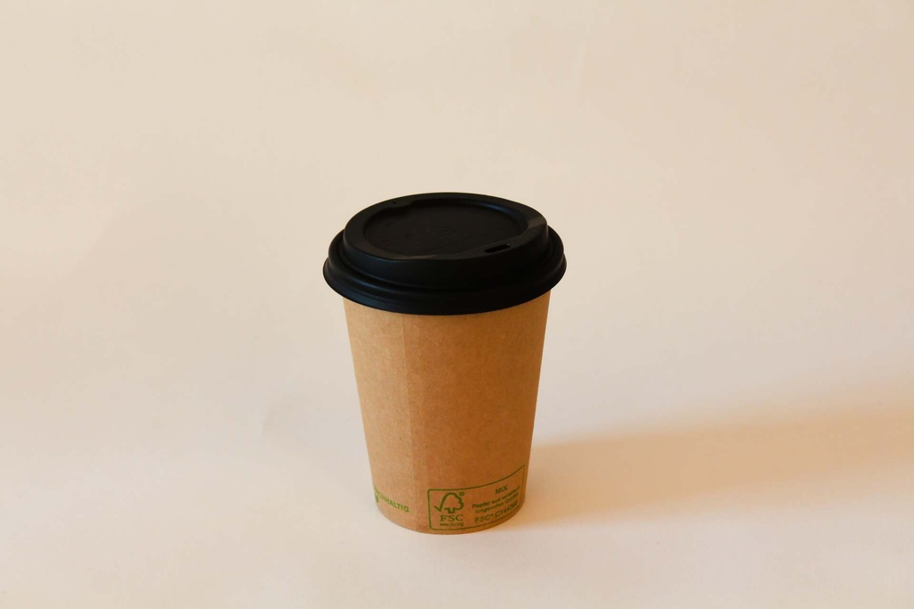 Kaffeebecher Ø90mm/300ml mit Deckel CPLA schwarz / braun / 1000 Stk.
