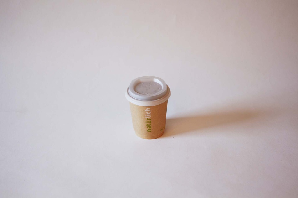 [493910 443190] Kaffeebecher Ø80 mm 200 ml – 500 Stück, braun mit Deckel CPLA weiß / braun / 1000 Stk.