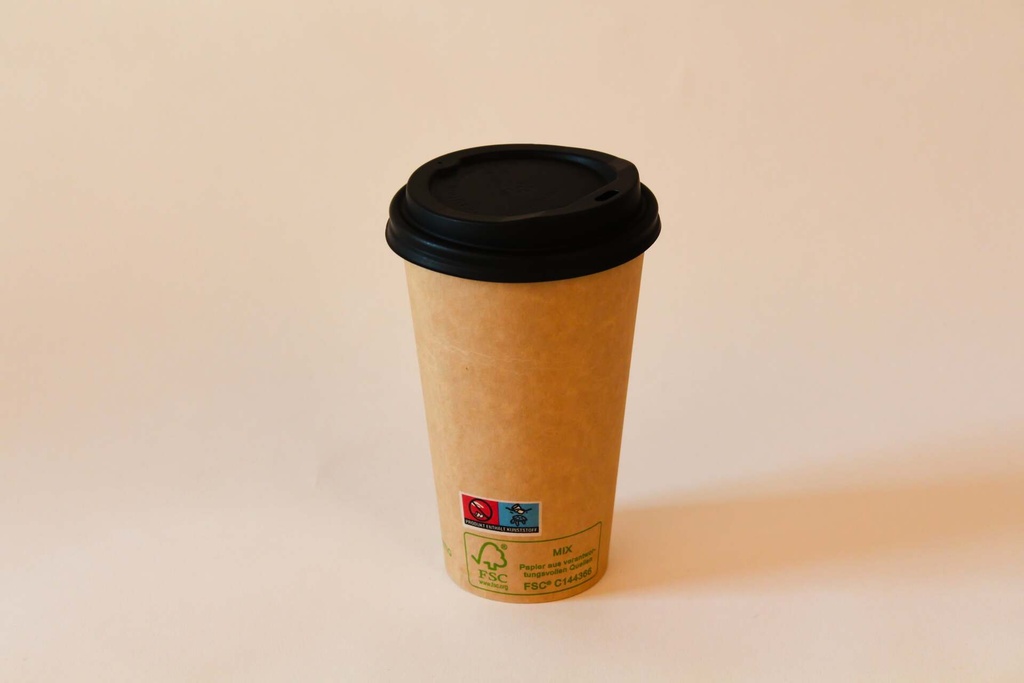 Kaffeebecher Ø90mm/400ml mit Deckel CPLA schwarz / braun / 1000 Stk.