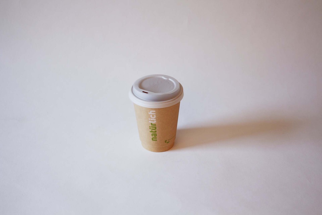 Kaffeebecher Ø90 mm 300 ml – 500 Stück, braun mit Deckel CPLA weiß / braun / 1000 Stk.