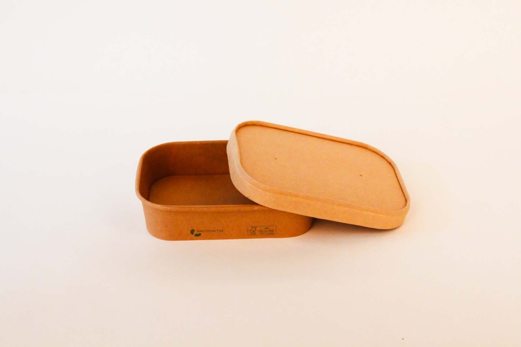 [695180 612786] Rechteckschale 172x120x41mm / 500ml Braun, 300 Stk. Hartpapier / mit Deckel rPET / 300 Stk.