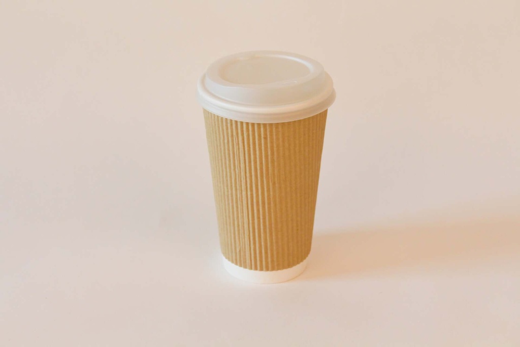 [493960 443200] Kaffeebecher Ø90mm/400ml, geriffelt mit Deckel CPLA weiß / braun / 1000 Stk.