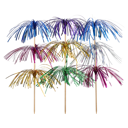 [10058] 10 x 100 Deko-Picker 18 cm farbig sortiert "Feuerwerk" 3-lagig