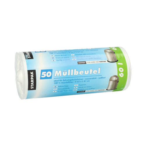 [12061] 9 x 50 Müllbeutel, HDPE 60 l 81 cm x 63 cm weiss