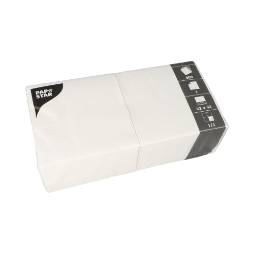 [12391] 10 x 500 Servietten, 1-lagig 1/4-Falz 33 cm x 33 cm weiss