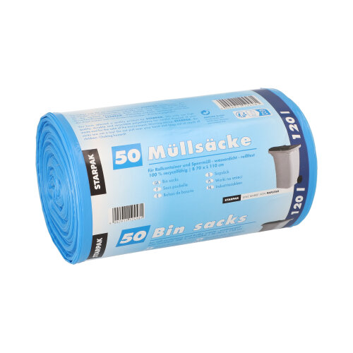 [12458] 4 x 50 Müllsäcke, HDPE 120 l 110 cm x 70 cm blau