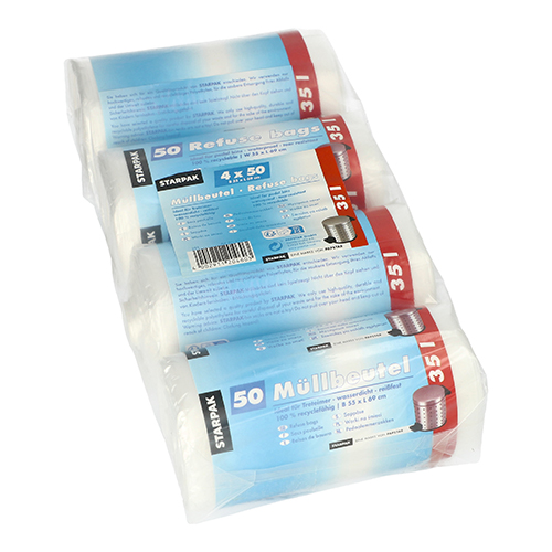 4 x 200 Müllbeutel, HDPE 35 l 69 cm x 55 cm transparent