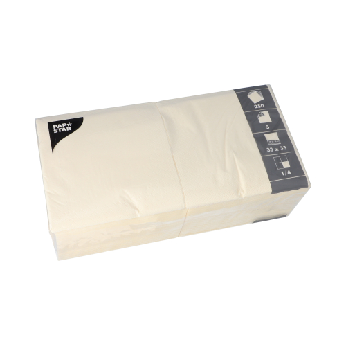 4 x 250 Servietten, 3-lagig 1/4-Falz 33 cm x 33 cm creme