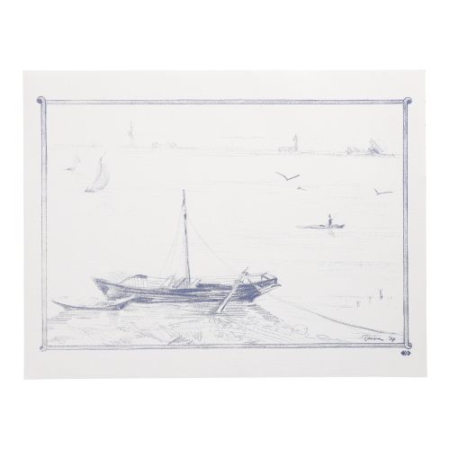 [12556] 10 x 100 Tischsets, Papier 30 cm x 40 cm weiss "Ruderboot"