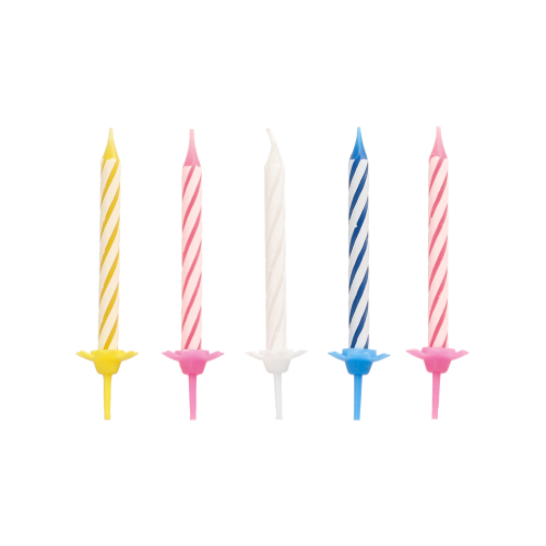 [12730] 10 x 24 Geburtstagskerzen mit Halter 6 cm farbig sortiert