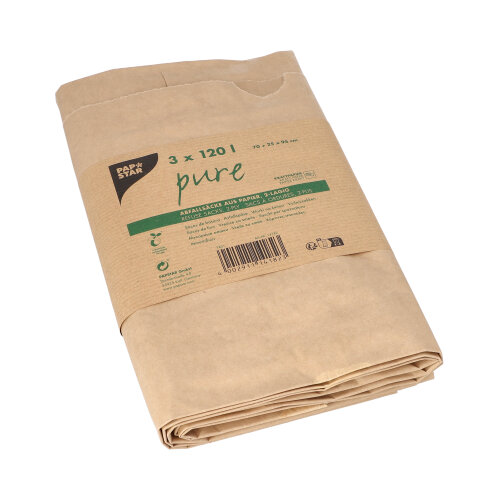 [14182] 10 x 3 Abfallsäcke aus Papier "pure" 120 l 83 cm x 45 cm x 21 cm braun , 2-lagig