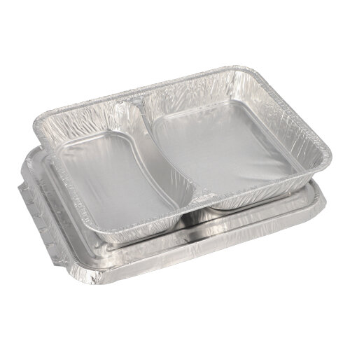 6 x 50 Menüschalen + Deckel, Alu 2-geteilt 0,83 l 3 cm x 17,7 cm x 22,5 cm