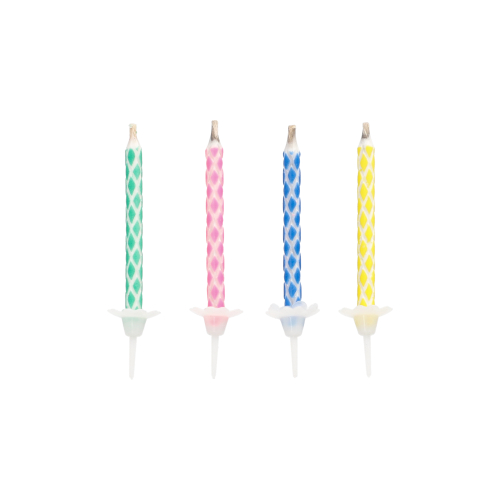 12 x 10 Magic-Kerzen mit Halter 6 cm farbig sortiert