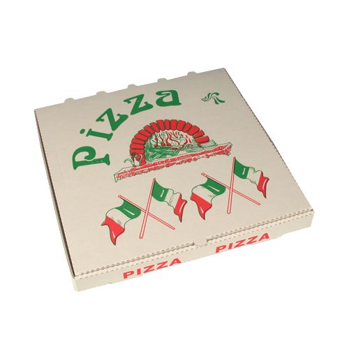 [15200] 50 Pizzakartons, Cellulose eckig 33 cm x 33 cm x 4 cm "Italienische Flagge"
