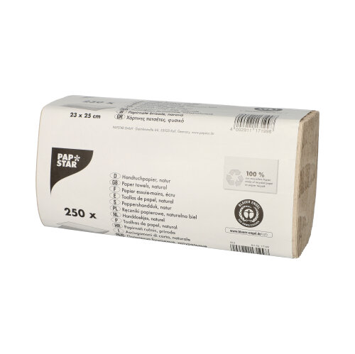 20 x 250 Blatt Handtuchpapier V-Falz 23 cm x 25 cm natur Zick Zack, 1-lagig