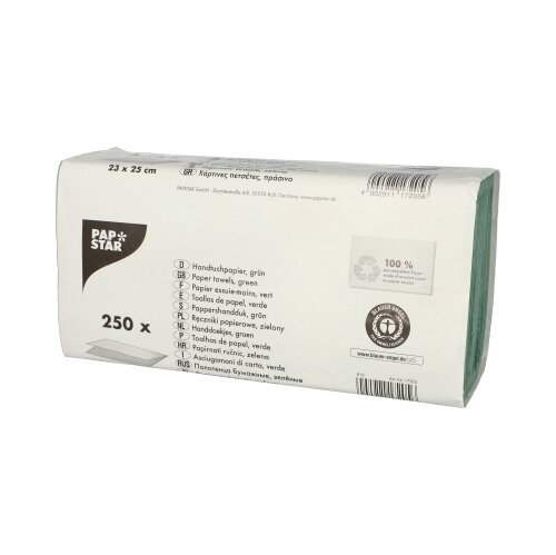 [17205] 20 x 250 Blatt Handtuchpapier V-Falz 23 cm x 25 cm grün Zick Zack, 1-lagig