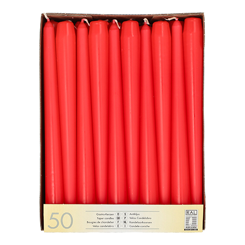 2 x 50 Leuchterkerzen Ø 2,2 cm · 25 cm rot