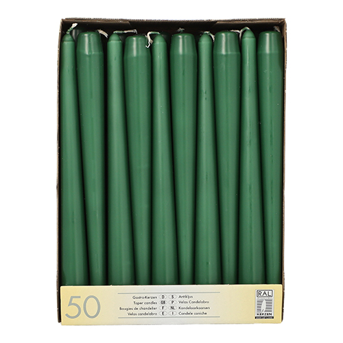 [17969] 2 x 50 Leuchterkerzen Ø 2,2 cm · 25 cm dunkelgrün