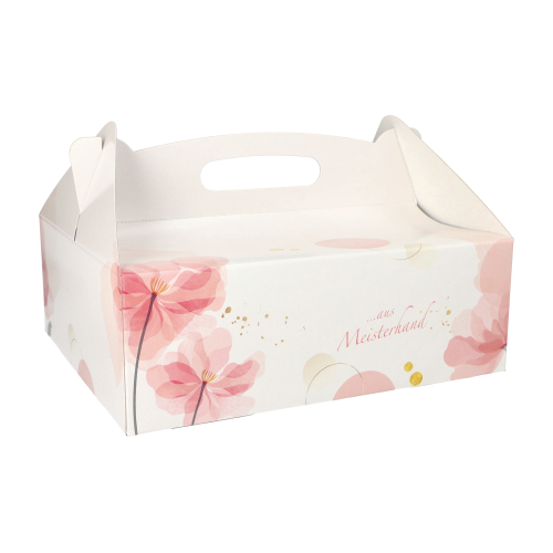 10 x 15 Gebäck-Kartons, Pappe eckig 26 cm x 22 cm x 9 cm rosé mit Tragegriff