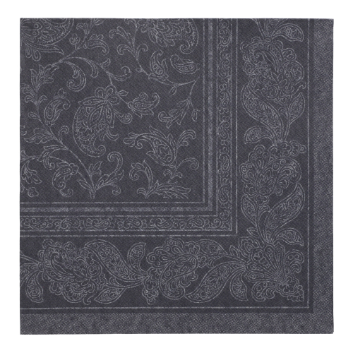 5 x 50 Servietten "ROYAL Collection" 1/4-Falz 40 cm x 40 cm schwarz "Ornaments"