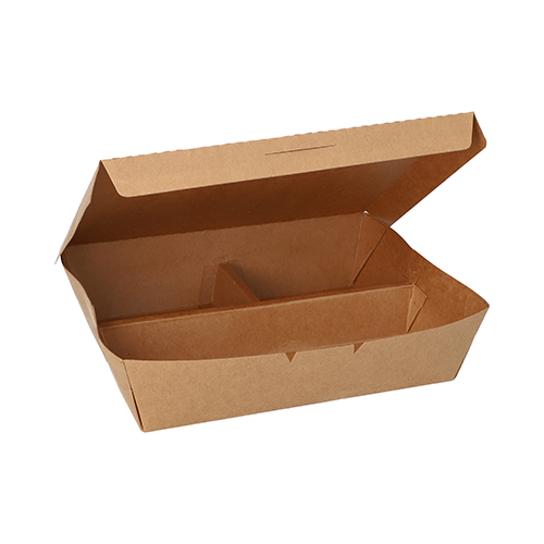 [37039] 4 x 25 Lunchboxen, Pappe 3-geteilt 600 ml 5 cm x 14,8 cm x 18,3 cm braun