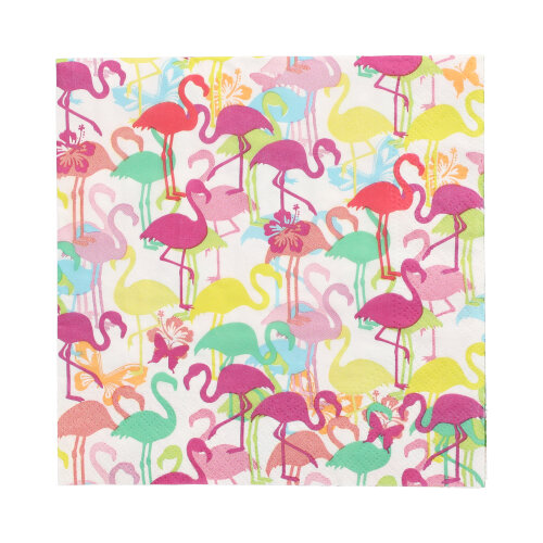 10 x 20 Servietten, 3-lagig 1/4-Falz 33 cm x 33 cm "Flamingoparty"