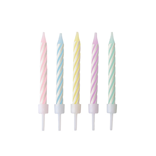 [37136] 10 x 24 Geburtstagskerzen mit Halter 6 cm farbig sortiert pastell