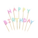 12 x Buchstabenkerzen-Set pastell 8 cm "Happy Birthday"