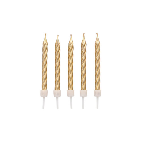 10 x 12 Geburtstagskerzen auf Halter 6 cm gold