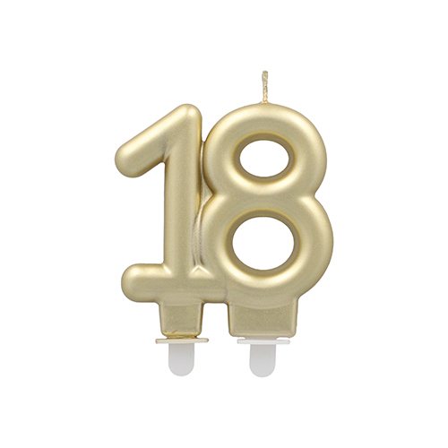 [37140] 12 x Jubiläumskerzen mit Halter 7 cm gold "18"