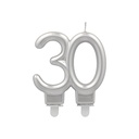 12 x Jubiläumskerzen mit Halter 7 cm silber "30"