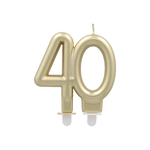 12 x Jubiläumskerzen mit Halter 7 cm gold "40"