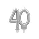 12 x Jubiläumskerzen mit Halter 7 cm silber "40"