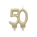 12 x Jubiläumskerzen mit Halter 7 cm gold "50"
