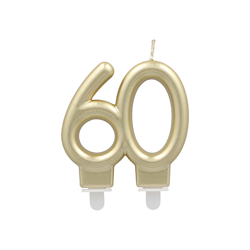 12 x Jubiläumskerzen mit Halter 7 cm gold "60"