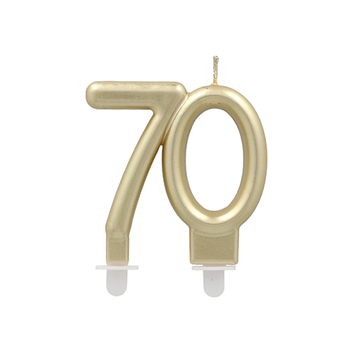 12 x Jubiläumskerzen mit Halter 7 cm gold "70"