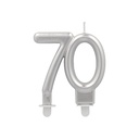 12 x Jubiläumskerzen mit Halter 7 cm silber "70"