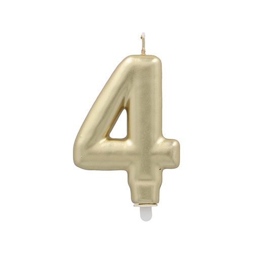 [37160] 12 x Zahlenkerze mit Halter 7 cm gold "4"