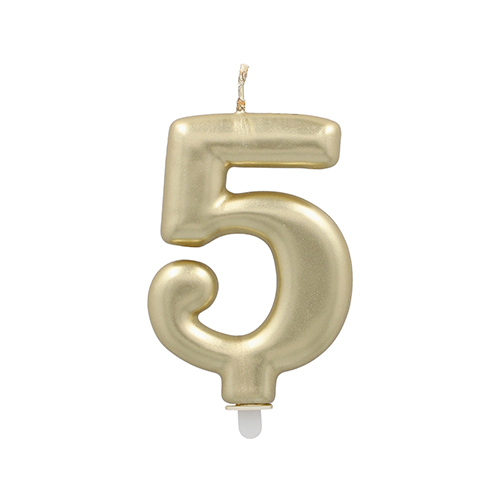 12 x Zahlenkerze mit Halter 7 cm gold "5"