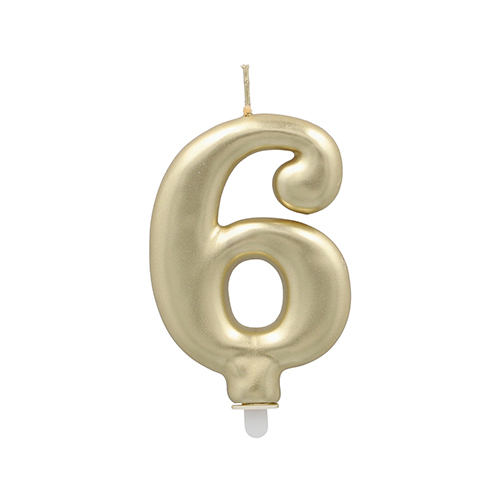 12 x Zahlenkerze mit Halter 7 cm gold "6"