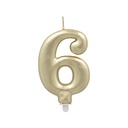 12 x Zahlenkerze mit Halter 7 cm gold "6"