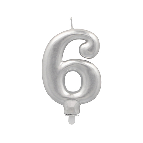 12 x Zahlenkerze mit Halter 7 cm silber "6"