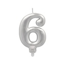 12 x Zahlenkerze mit Halter 7 cm silber "6"