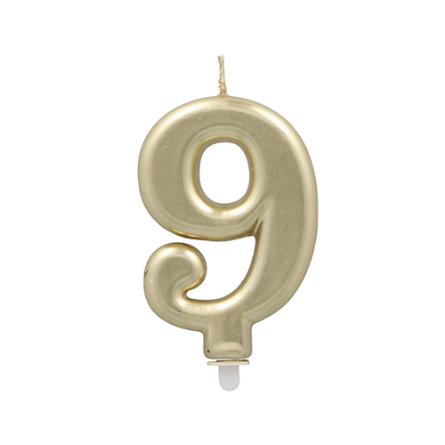 [37170] 12 x Zahlenkerze mit Halter 7 cm gold "9"