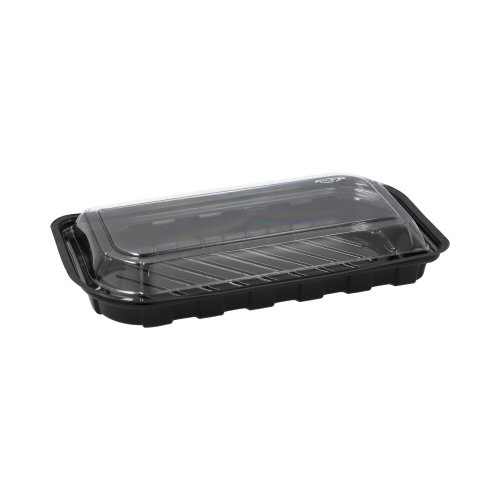 [37251] 16 x 50 Sushi-Schalen R-PET rechteckig 21 cm x 11 cm x 4,3 cm schwarz mit transparentem Deckel
