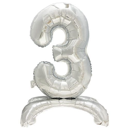 [37258] 24 x Folienluftballon 73 cm silber "3" stehend