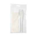 10 x 50 Mehrweg-Bestecksets PP-MF 22 cm weiss : Messer, Gabel, Serviette in Folienbeutel