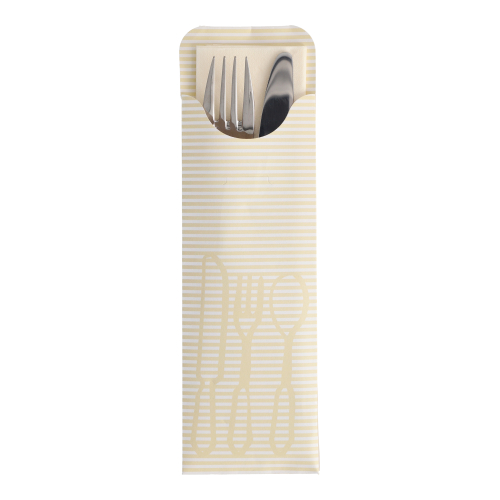 [81014] 5 x 100 Bestecktaschen 23,5 cm x 7,3 cm creme inkl. farbiger Serviette